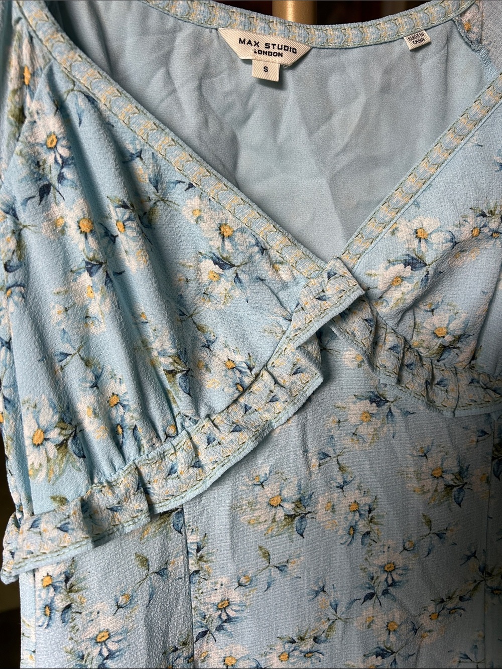 Cottagecore Max Studio Light Blue Floral Ruffle Maxi Dress - Picture 3 of 9
